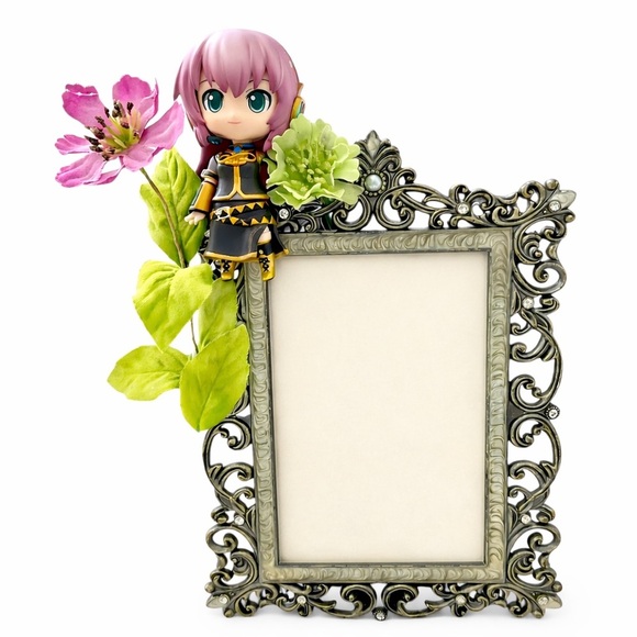 Other - Megurine Luka Kitsch Art Picture Frame 4x6 Handmade Toy Art Silver Floral Decor